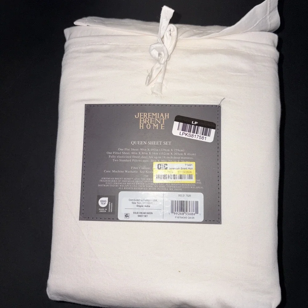 Jeremiah Brent Home Cotton Sateen Weave  4 Piece Sheet Set Size Queen 20721
